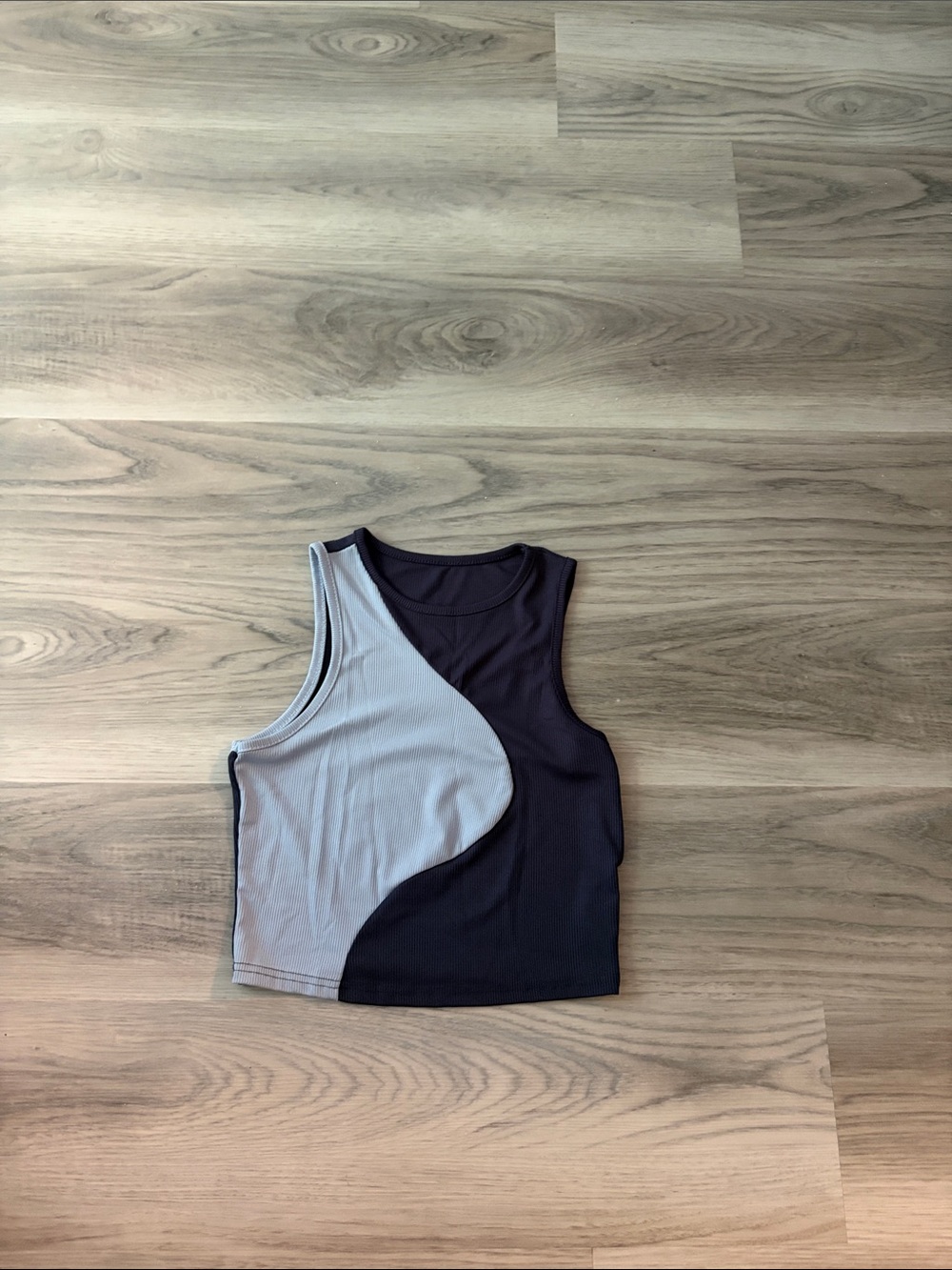 Color-Block Navy and Light Blue Sleeveless Crop Top
